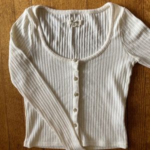 Madewell Ribbed Cardigan Crop Tee XS Antique Cream